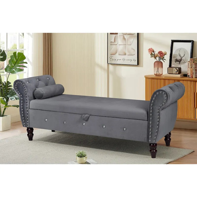 Banc de chambre en velours de 63,4 pouces