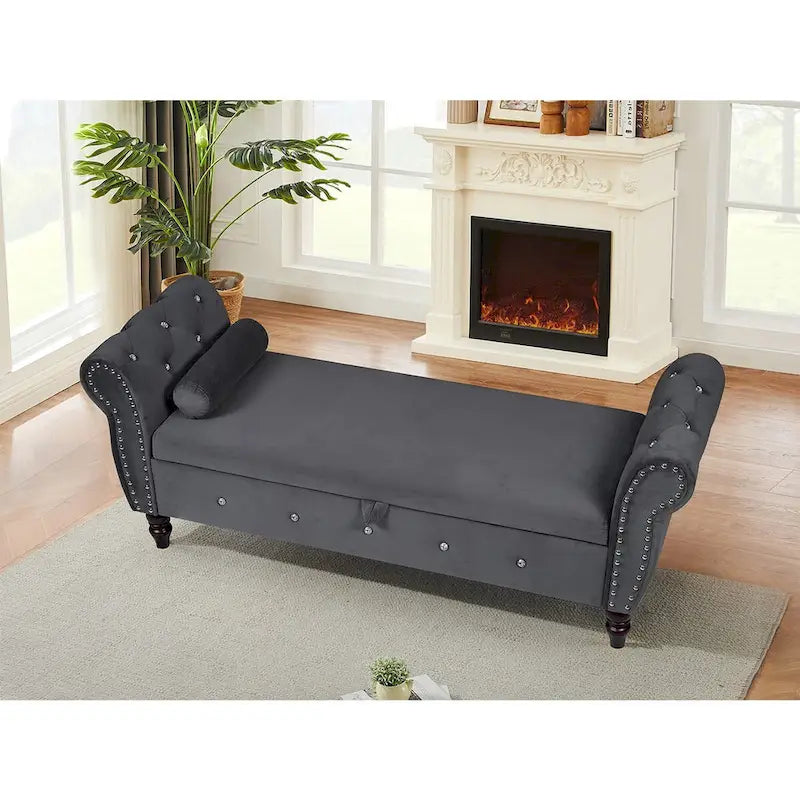 Banc de chambre en velours de 63,4 pouces