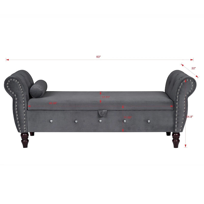 Banc de chambre en velours de 63,4 pouces