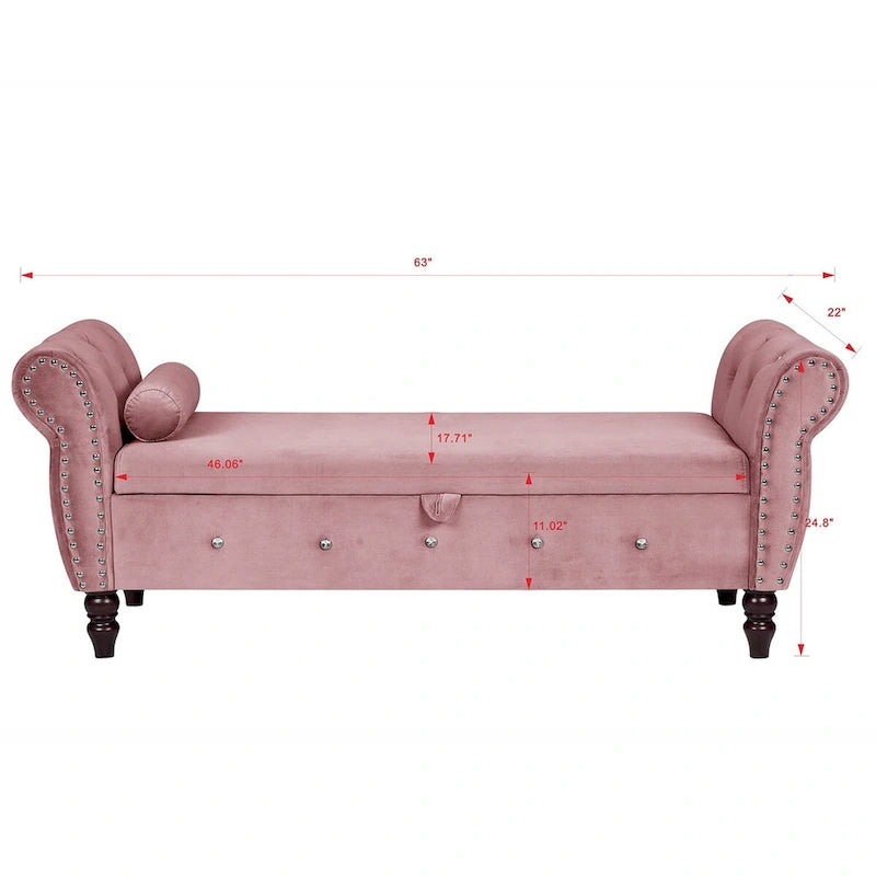 Banc de chambre en velours de 63,4 pouces