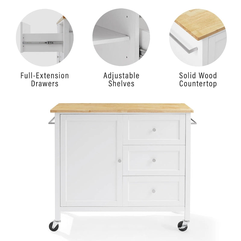 Îlot/desserte de cuisine avec plateau en bois - 18 p x 42,13 l x 37,5 h