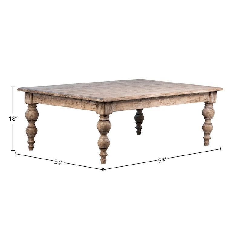 Table basse rectangulaire en pin recyclé de 54 pouces
