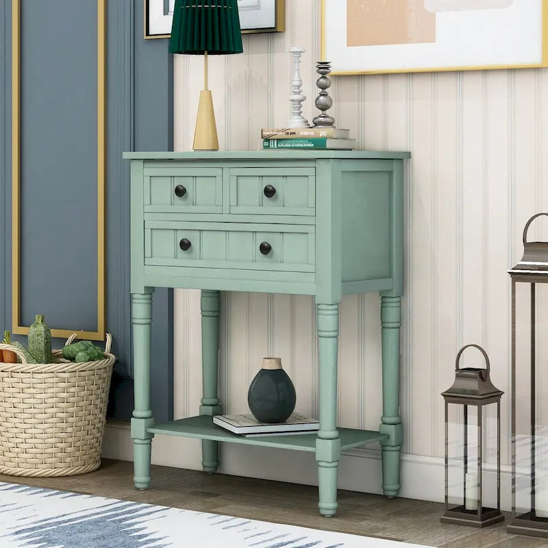 Console étroite, Table d'appoint avec 3 tiroirs de rangement et étagère inférieure