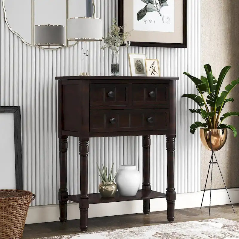 Console étroite, Table d'appoint avec 3 tiroirs de rangement et étagère inférieure