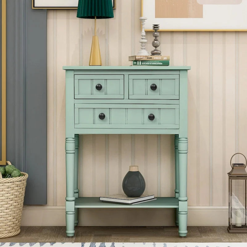 Console étroite, Table d'appoint avec 3 tiroirs de rangement et étagère inférieure