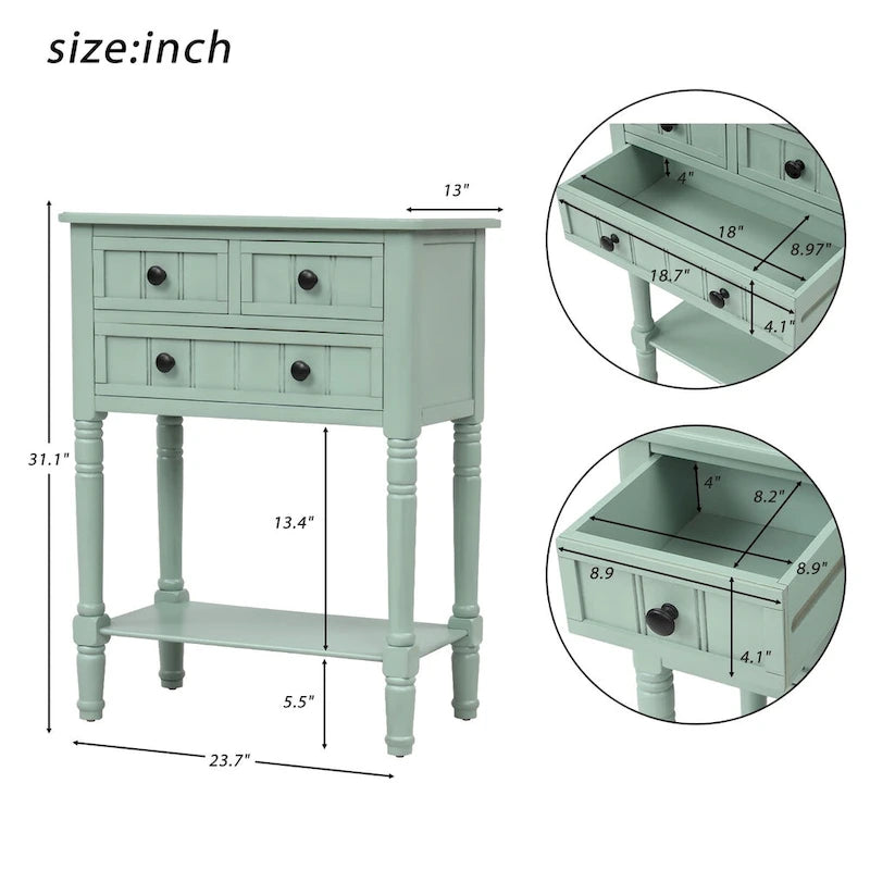 Console étroite, Table d'appoint avec 3 tiroirs de rangement et étagère inférieure