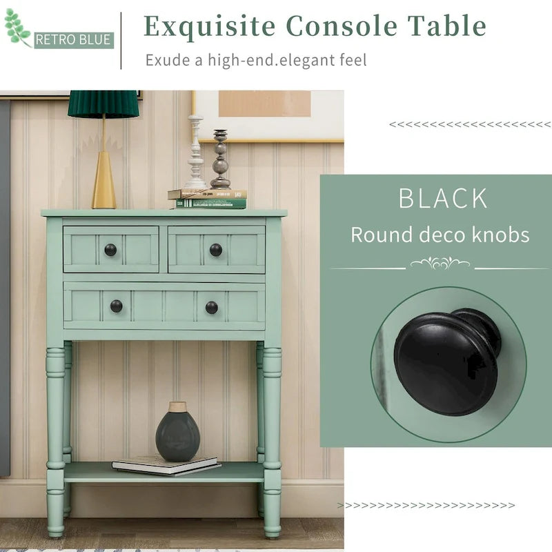 Console étroite, Table d'appoint avec 3 tiroirs de rangement et étagère inférieure
