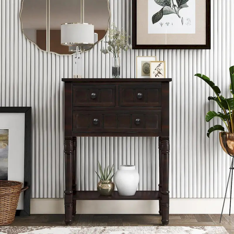 Console étroite, Table d'appoint avec 3 tiroirs de rangement et étagère inférieure