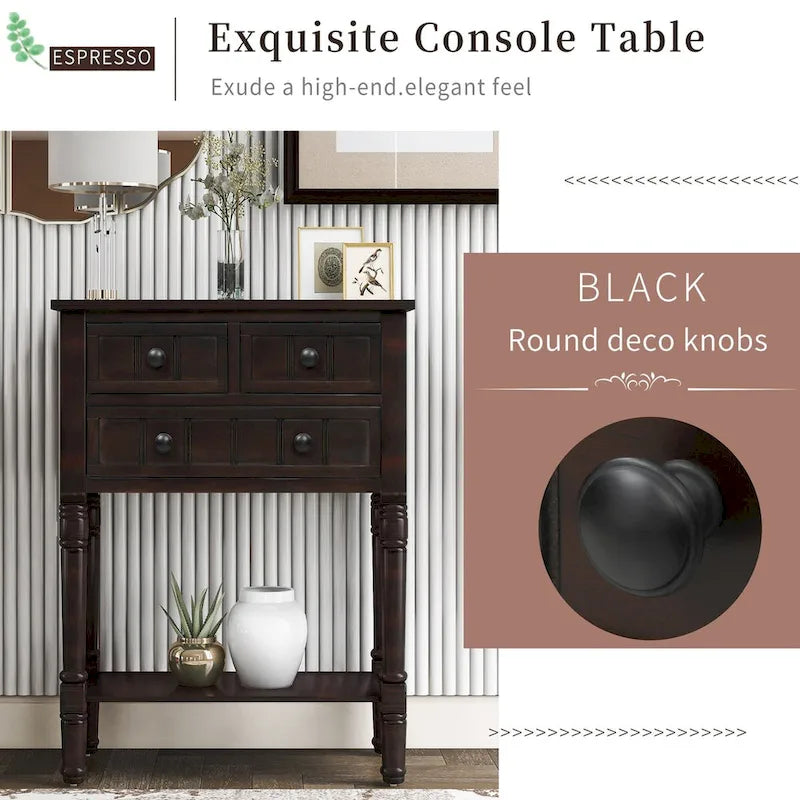 Console étroite, Table d'appoint avec 3 tiroirs de rangement et étagère inférieure