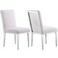 Chaises de salle à manger luxueuses en bouclé blanc avec pieds en métal argenté effet miroir