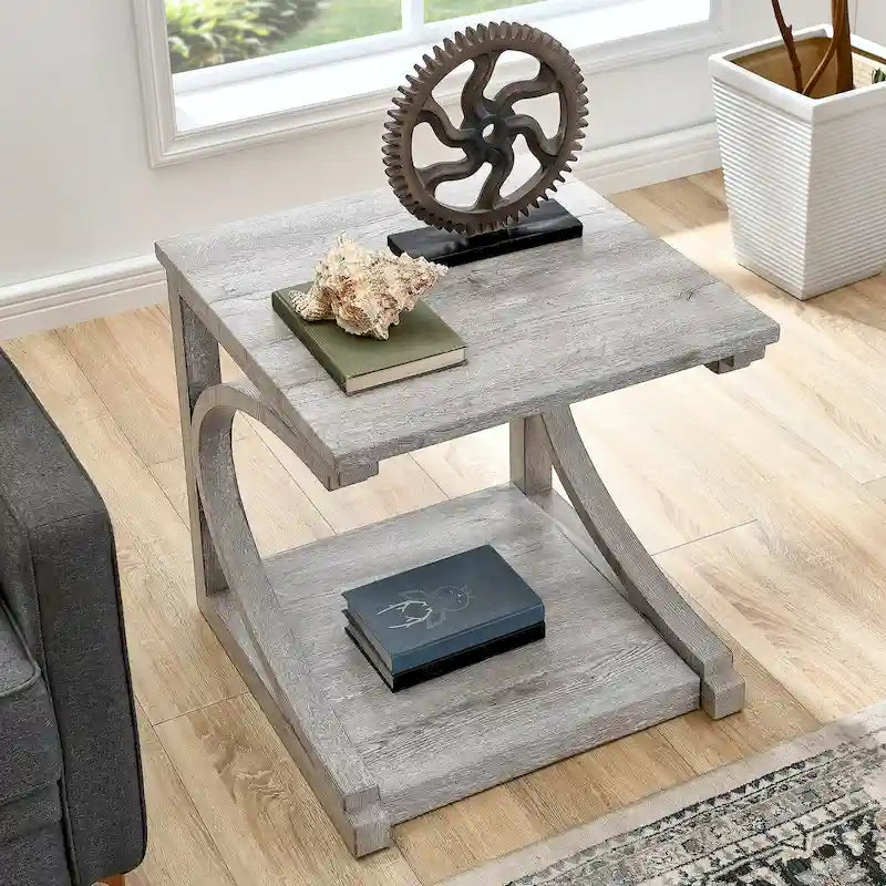 Table basse unique en bois massif avec étagère de rangement