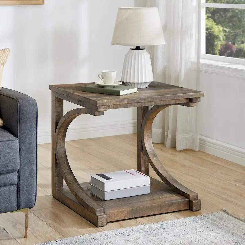 Table basse unique en bois massif avec étagère de rangement