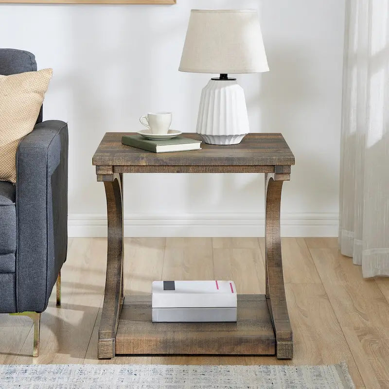 Table basse unique en bois massif avec étagère de rangement
