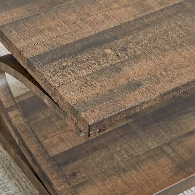 Table basse unique en bois massif avec étagère de rangement