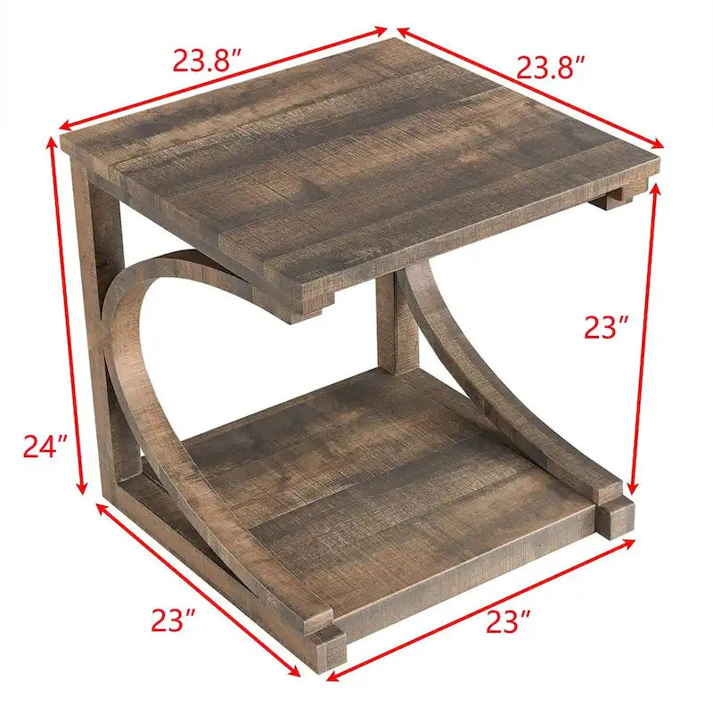 Table basse unique en bois massif avec étagère de rangement
