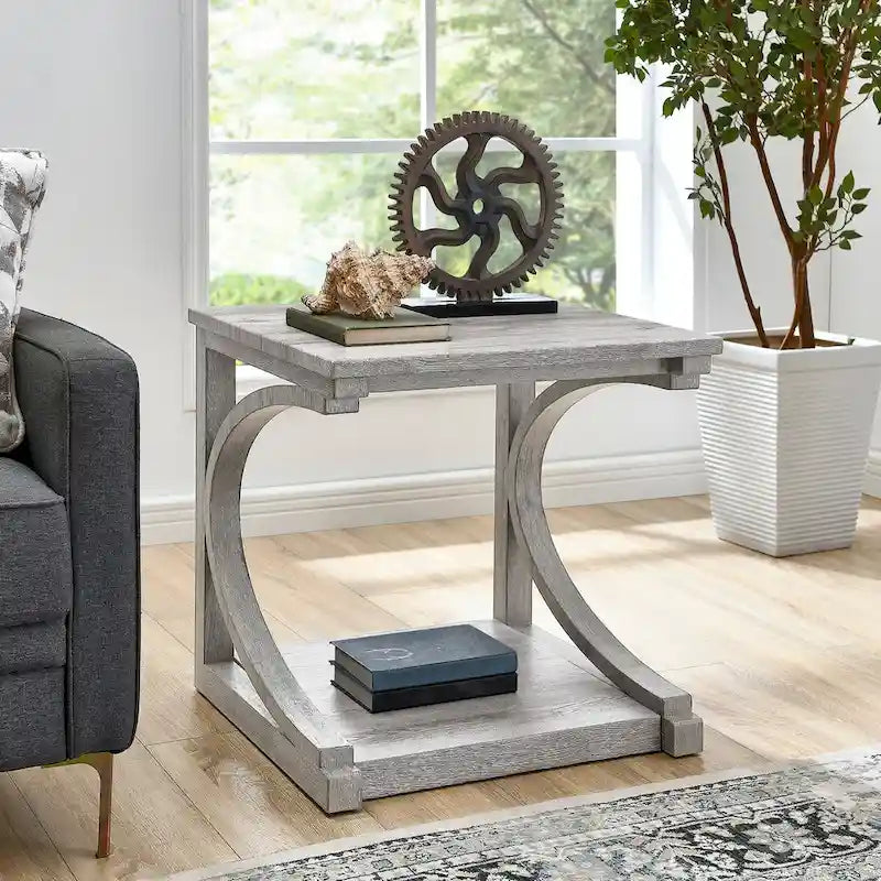 Table basse unique en bois massif avec étagère de rangement