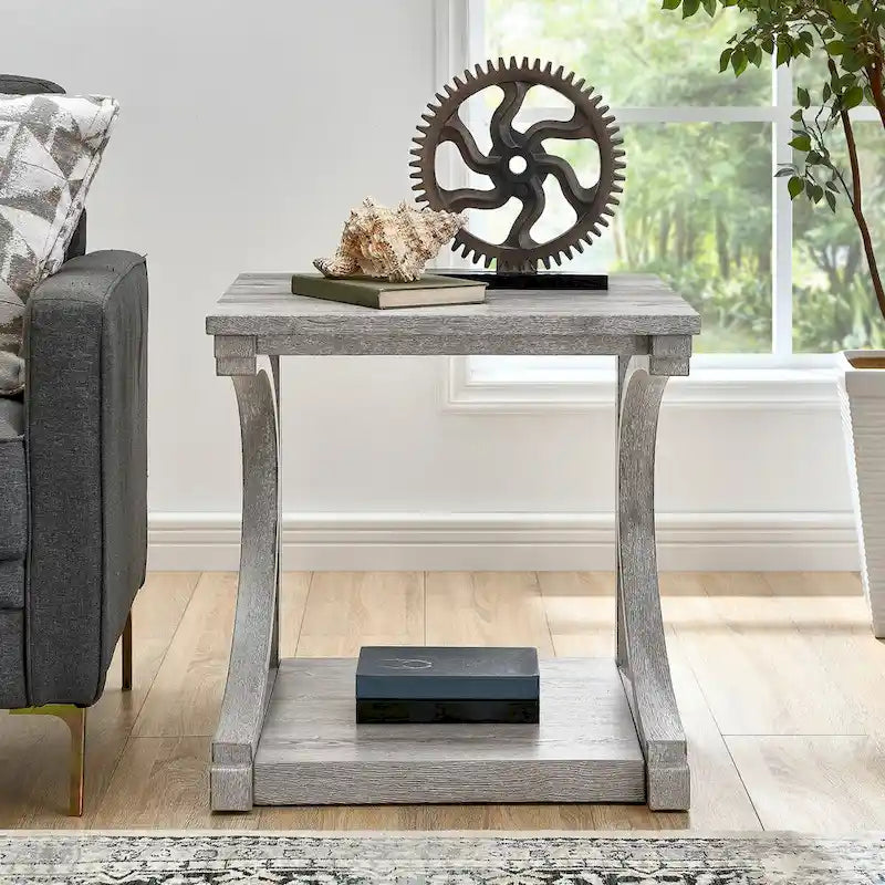 Table basse unique en bois massif avec étagère de rangement