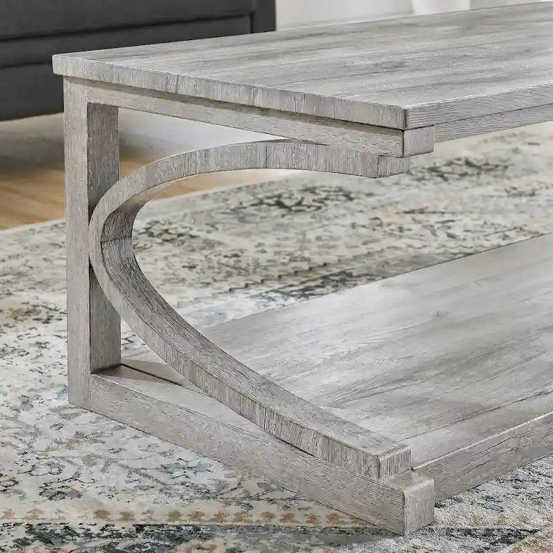 Table basse unique en bois massif avec étagère de rangement