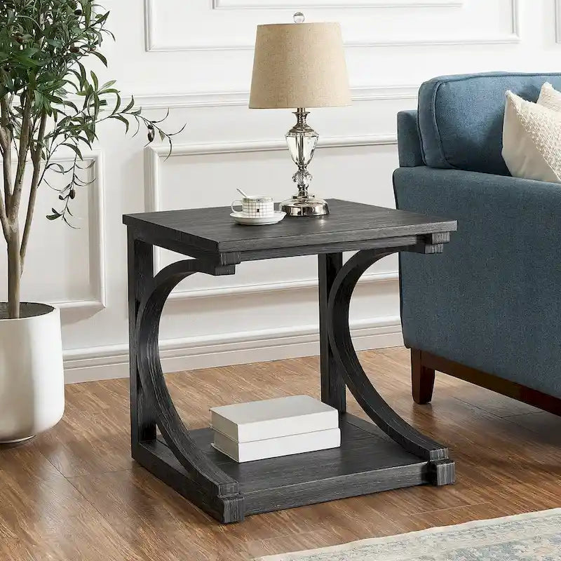 Table basse unique en bois massif avec étagère de rangement