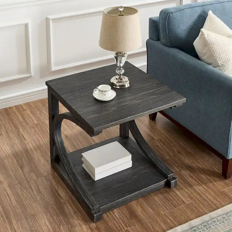Table basse unique en bois massif avec étagère de rangement