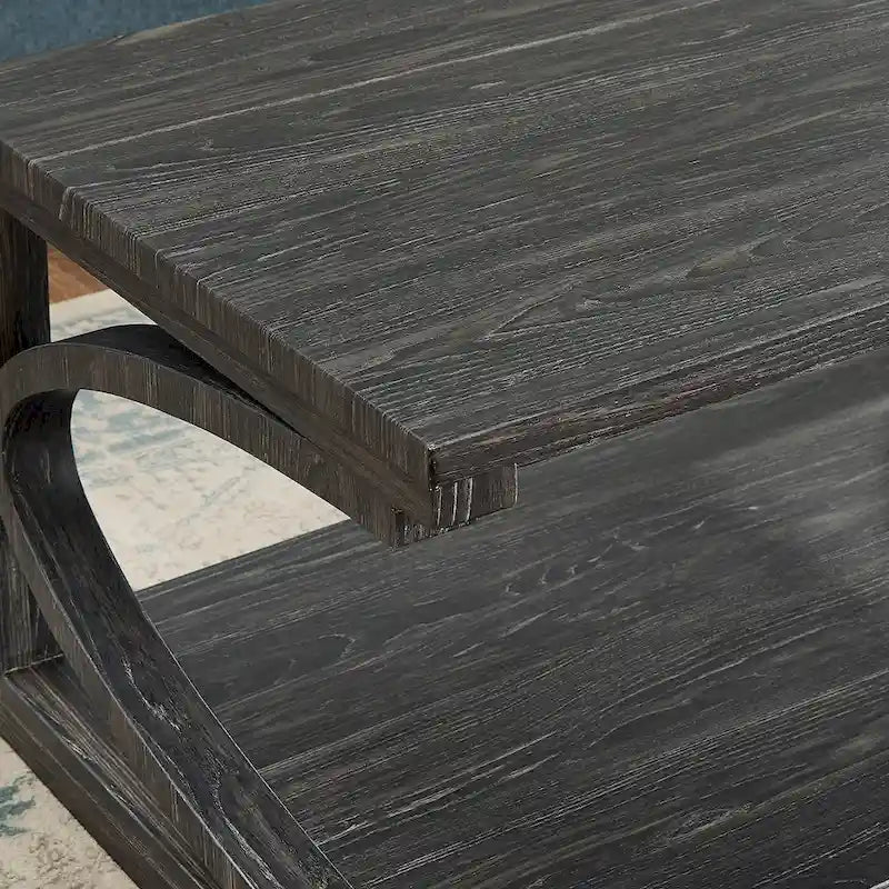 Table basse unique en bois massif avec étagère de rangement