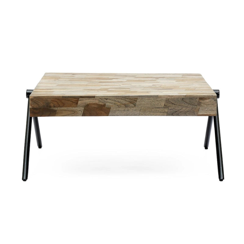 Table basse en bois de manguier, design de style industriel moderne.