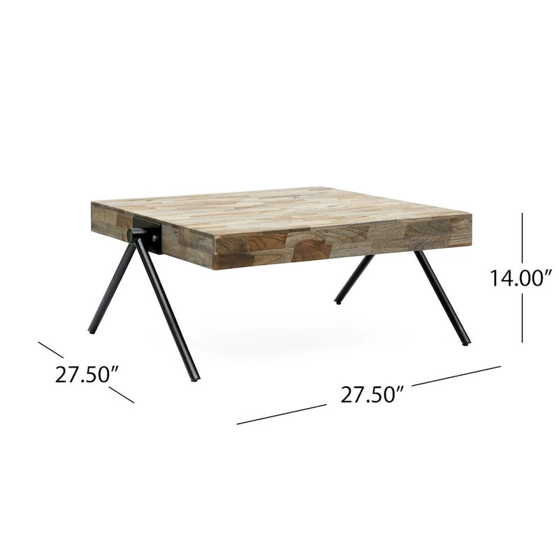 Table basse en bois de manguier, design de style industriel moderne.