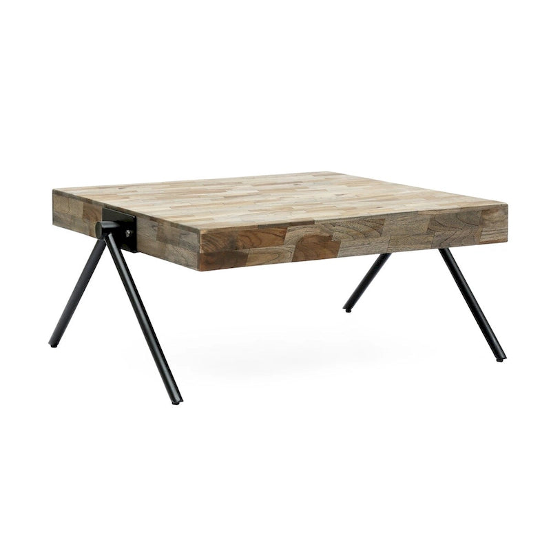 Table basse en bois de manguier, design de style industriel moderne.