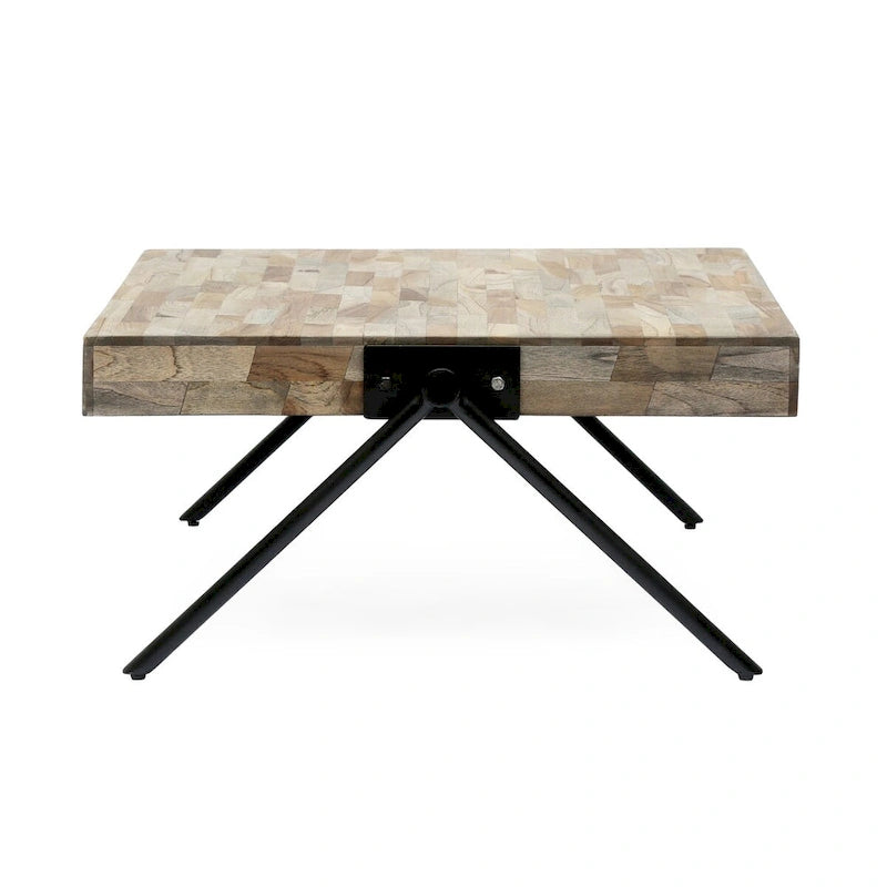 Table basse en bois de manguier, design de style industriel moderne.