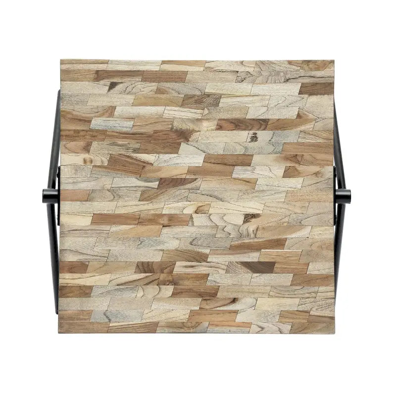 Table basse en bois de manguier, design de style industriel moderne.