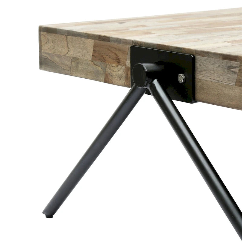 Table basse en bois de manguier, design de style industriel moderne.