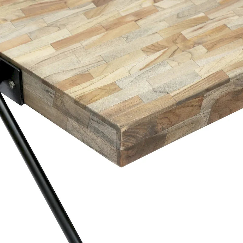 Table basse en bois de manguier, design de style industriel moderne.
