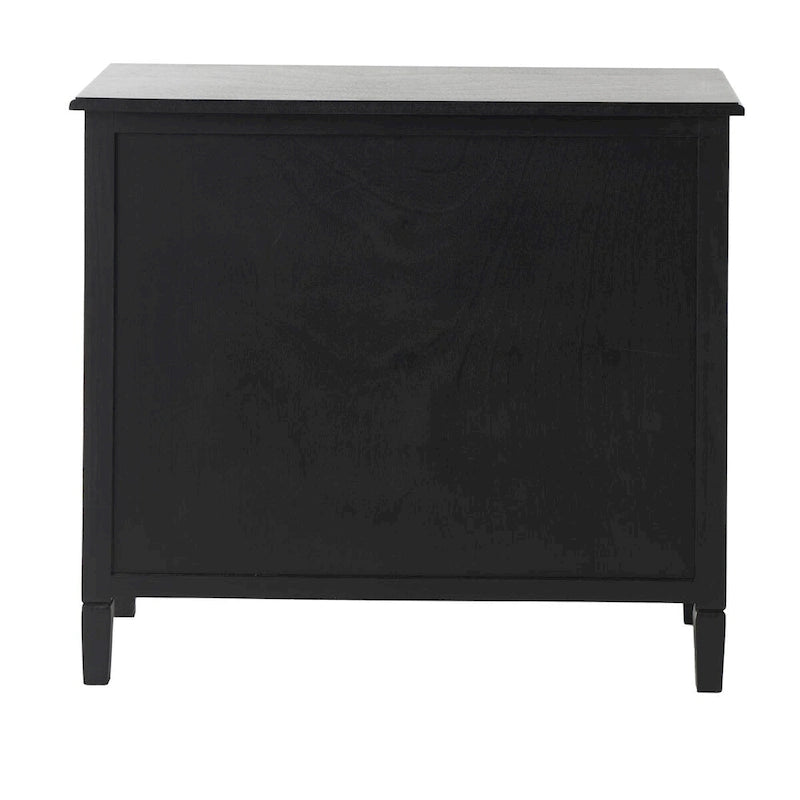 Meuble de rangement artisanal en bois avec trois tiroirs et une porte